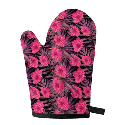 Pink Hawaiian Hibiscus Pattern Print Single Oven Mitt