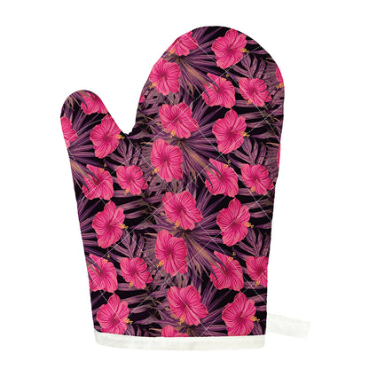 Pink Hawaiian Hibiscus Pattern Print Single Oven Mitt