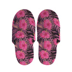 Pink Hawaiian Hibiscus Pattern Print Slippers
