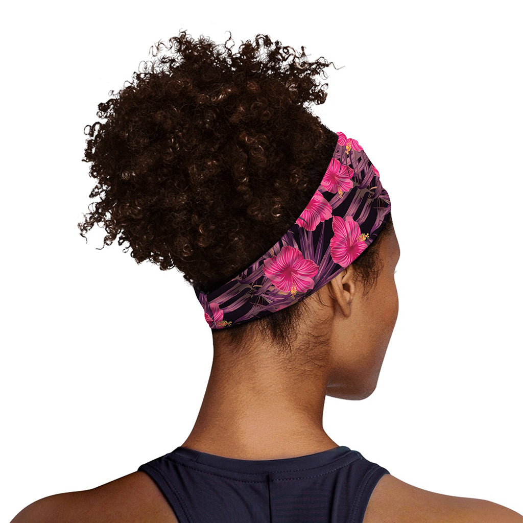 Pink Hawaiian Hibiscus Pattern Print Sports Headband