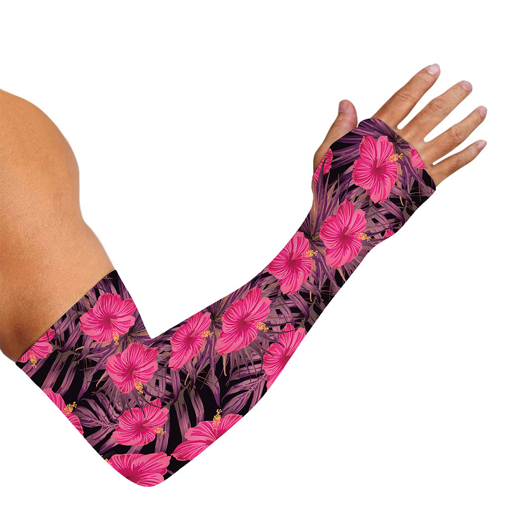 Pink Hawaiian Hibiscus Pattern Print Sun Protection Arm Sleeves