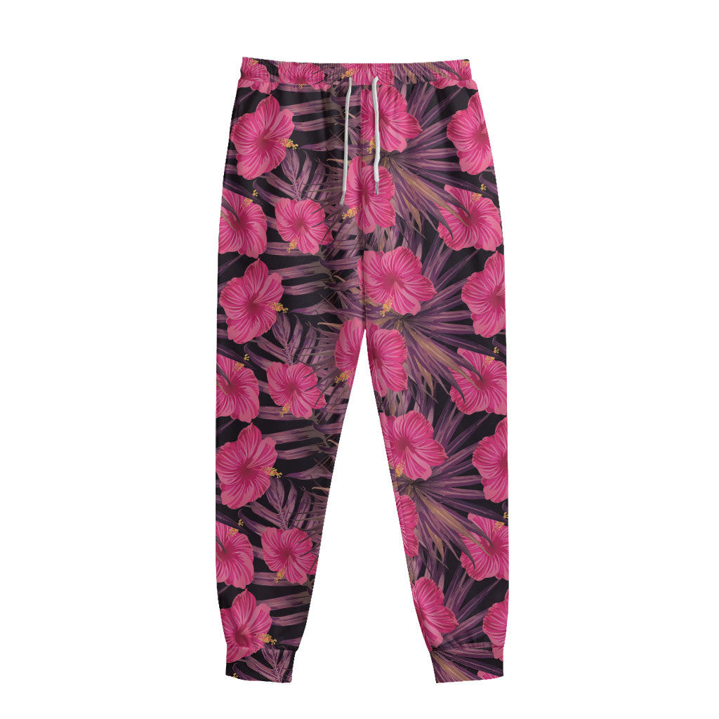 Pink Hawaiian Hibiscus Pattern Print Sweatpants