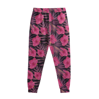 Pink Hawaiian Hibiscus Pattern Print Sweatpants