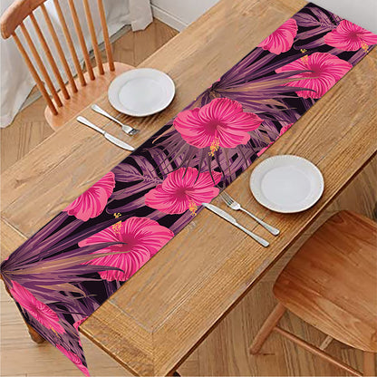 Pink Hawaiian Hibiscus Pattern Print Table Runner