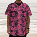 Pink Hawaiian Hibiscus Pattern Print Textured Short Sleeve Shirt