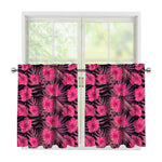 Pink Hawaiian Hibiscus Pattern Print Tier Curtains