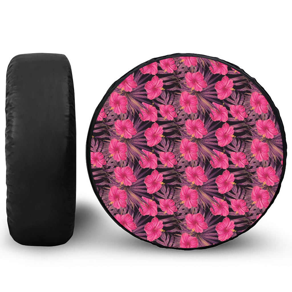 Pink Hawaiian Hibiscus Pattern Print Tire Cover