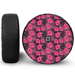 Pink Hawaiian Hibiscus Pattern Print Tire Cover With Camera Hole