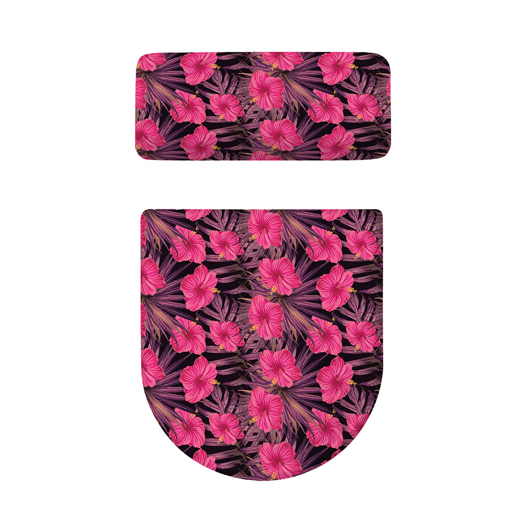 Pink Hawaiian Hibiscus Pattern Print Toilet Lid And Tank Cover Set