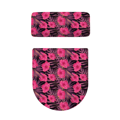 Pink Hawaiian Hibiscus Pattern Print Toilet Lid And Tank Cover Set