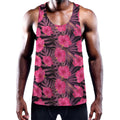 Pink Hawaiian Hibiscus Pattern Print Men's Workout Tank Top
