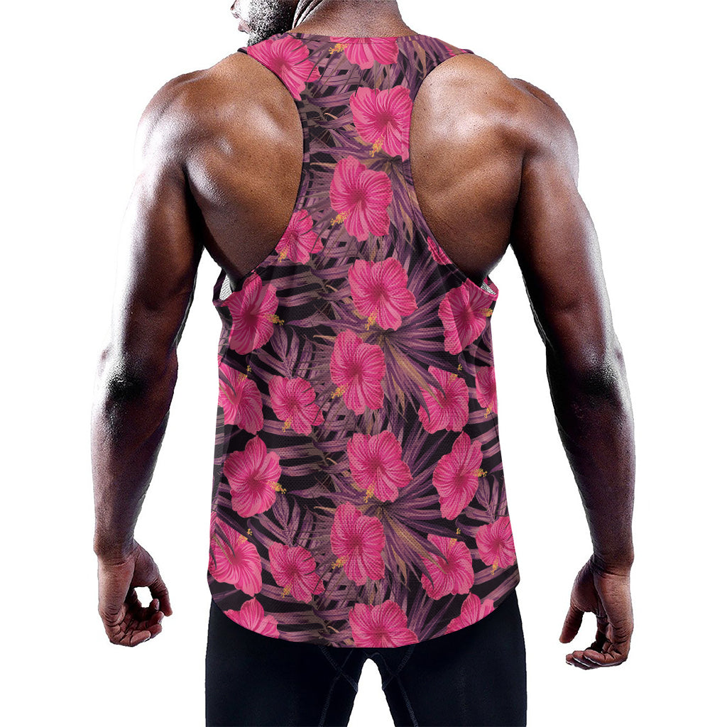 Pink Hawaiian Hibiscus Pattern Print Training Tank Top