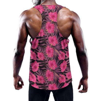 Pink Hawaiian Hibiscus Pattern Print Training Tank Top
