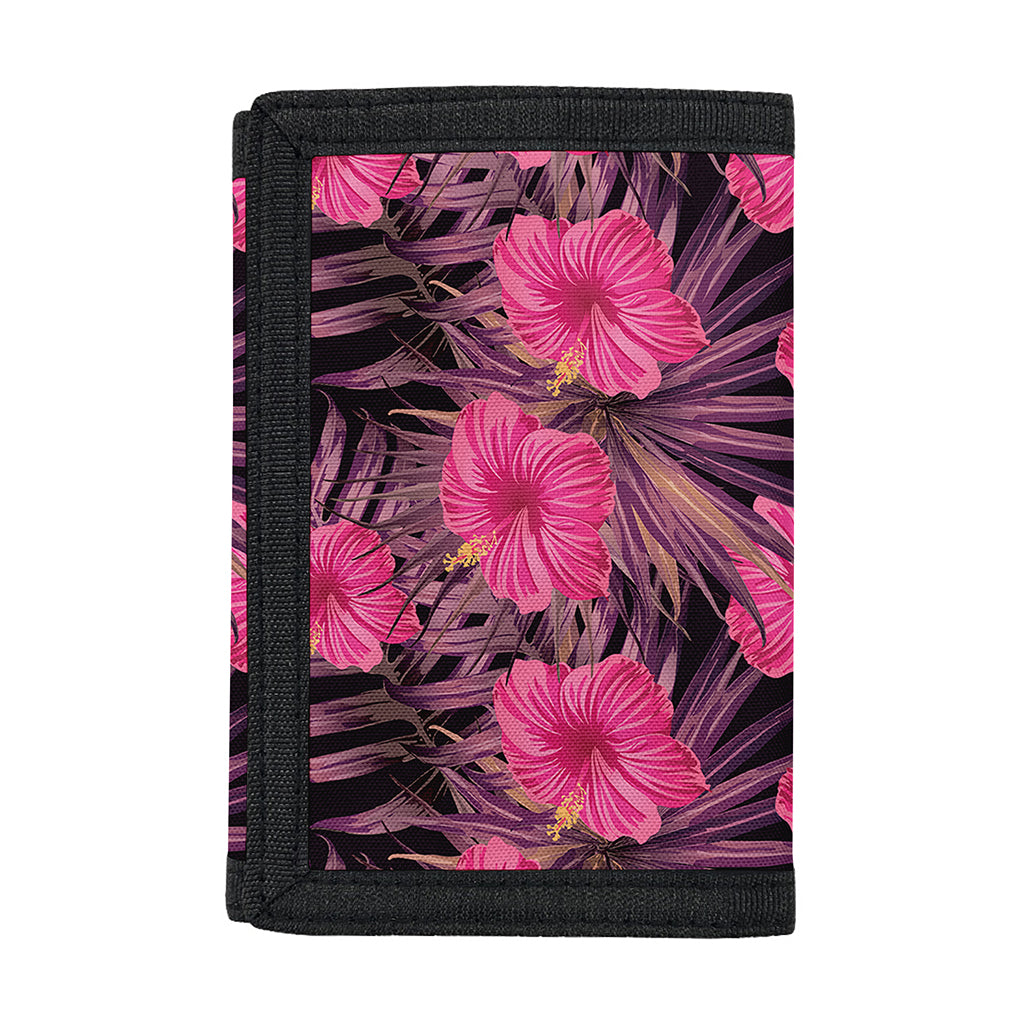Pink Hawaiian Hibiscus Pattern Print Trifold Wallet