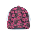 Pink Hawaiian Hibiscus Pattern Print White Mesh Trucker Hat