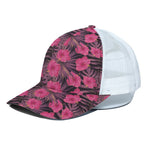 Pink Hawaiian Hibiscus Pattern Print White Mesh Trucker Cap