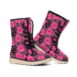 Pink Hawaiian Hibiscus Pattern Print Winter Boots