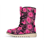 Pink Hawaiian Hibiscus Pattern Print Winter Boots