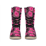 Pink Hawaiian Hibiscus Pattern Print Winter Boots