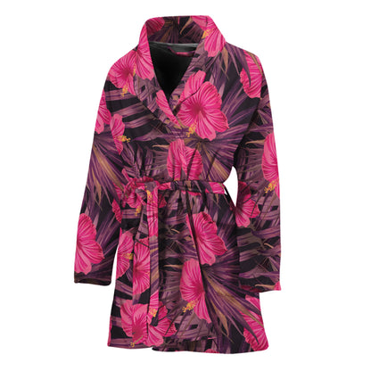 Pink Hawaiian Hibiscus Pattern Print Women's Bathrobe