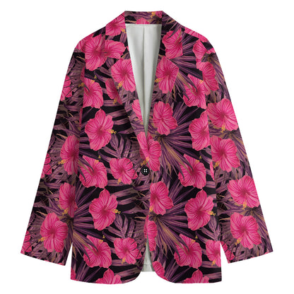 Pink Hawaiian Hibiscus Pattern Print Women's Blazer
