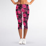 Pink Hawaiian Hibiscus Pattern Print Women's Capri Leggings