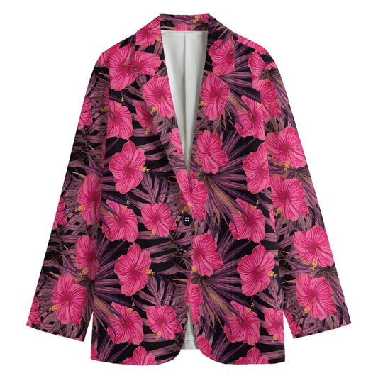 Pink Hawaiian Hibiscus Pattern Print Women's Cotton Blazer