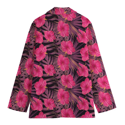 Pink Hawaiian Hibiscus Pattern Print Women's Cotton Blazer