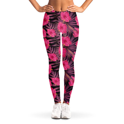 Pink Hawaiian Hibiscus Pattern Print Women's Leggings
