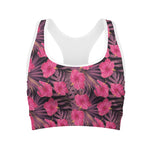 Pink Hawaiian Hibiscus Pattern Print Women's Sports Bra