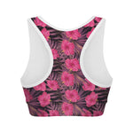 Pink Hawaiian Hibiscus Pattern Print Women's Sports Bra