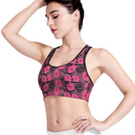 Pink Hawaiian Hibiscus Pattern Print Women's Sports Bra