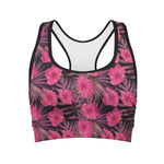 Pink Hawaiian Hibiscus Pattern Print Women's Sports Bra