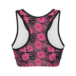 Pink Hawaiian Hibiscus Pattern Print Women's Sports Bra