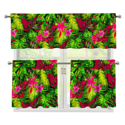 Pink Hawaiian Tropical Pattern Print 3 Piece Kitchen Curtains