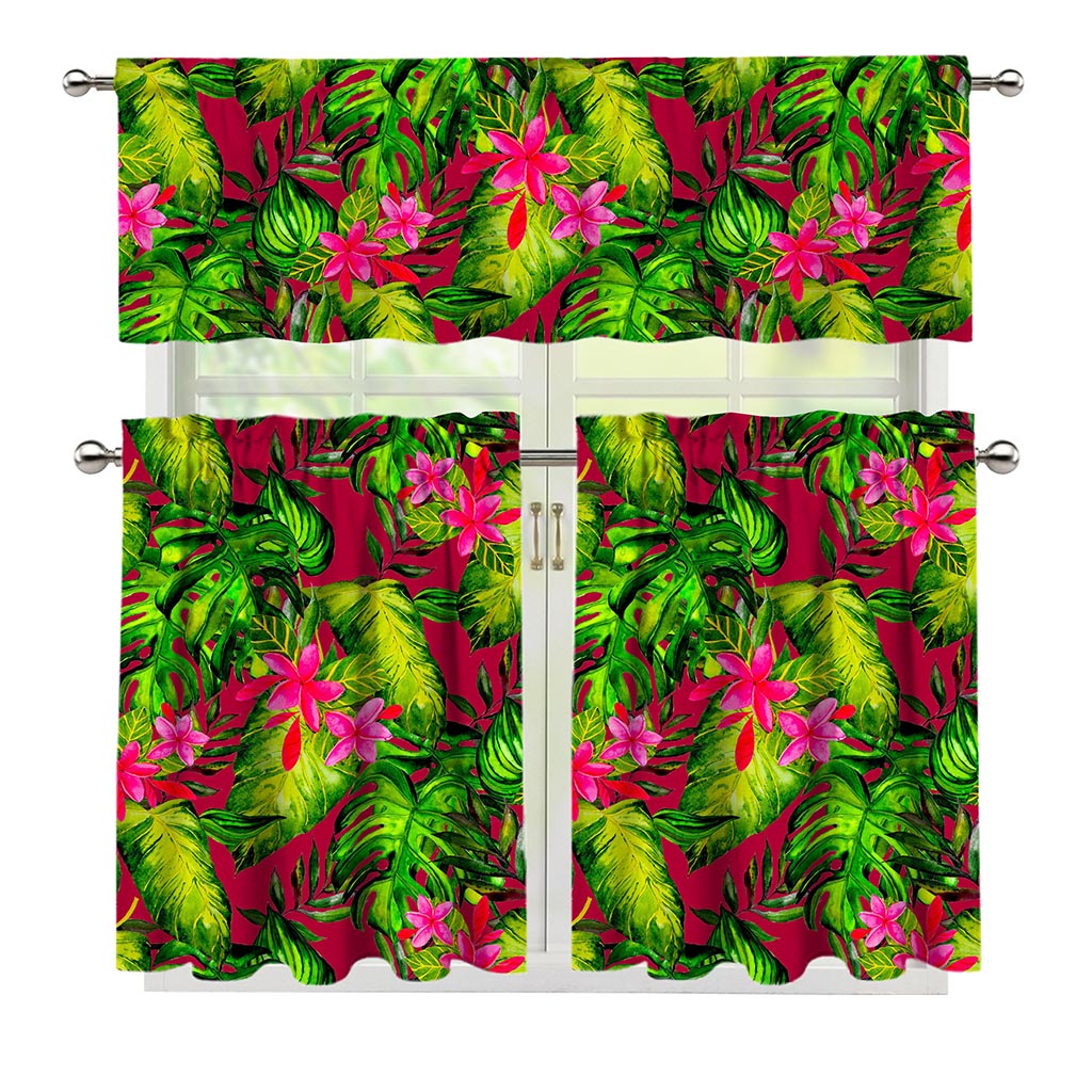 Pink Hawaiian Tropical Pattern Print 3 Piece Kitchen Curtains
