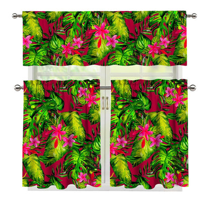 Pink Hawaiian Tropical Pattern Print 3 Piece Kitchen Curtains