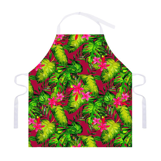 Pink Hawaiian Tropical Pattern Print Adjustable Apron