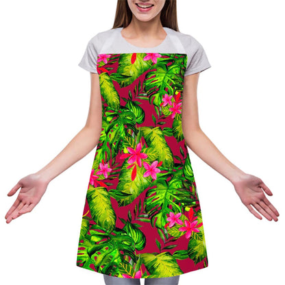 Pink Hawaiian Tropical Pattern Print Adjustable Apron