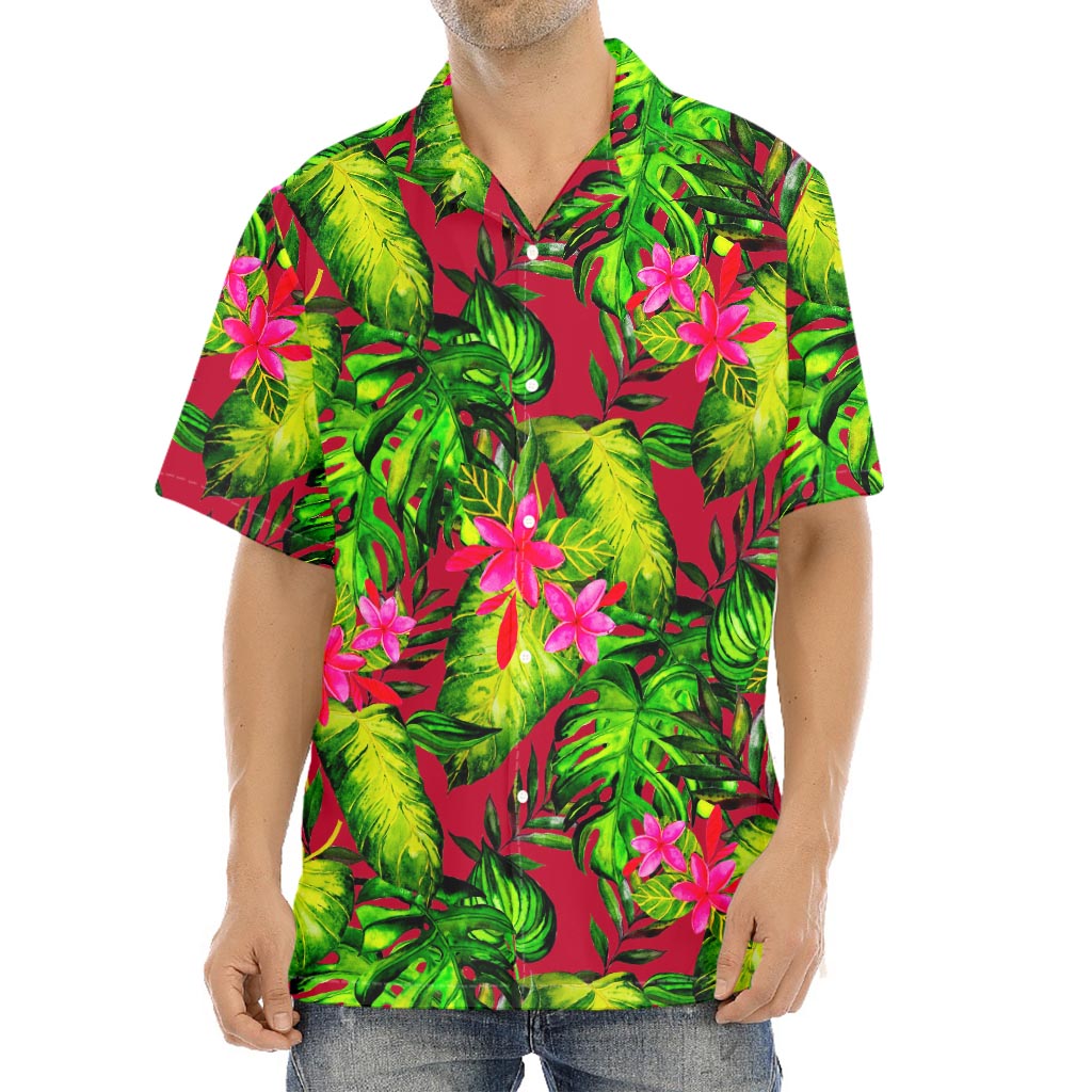 Pink Hawaiian Tropical Pattern Print Aloha Shirt
