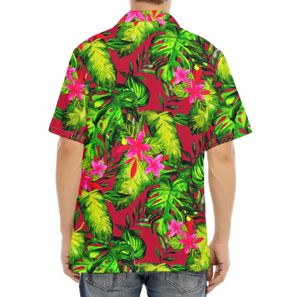 Pink Hawaiian Tropical Pattern Print Aloha Shirt