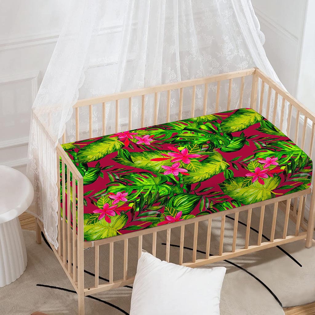 Pink Hawaiian Tropical Pattern Print Baby Crib Sheet