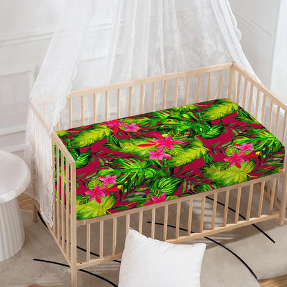Pink Hawaiian Tropical Pattern Print Baby Crib Sheet