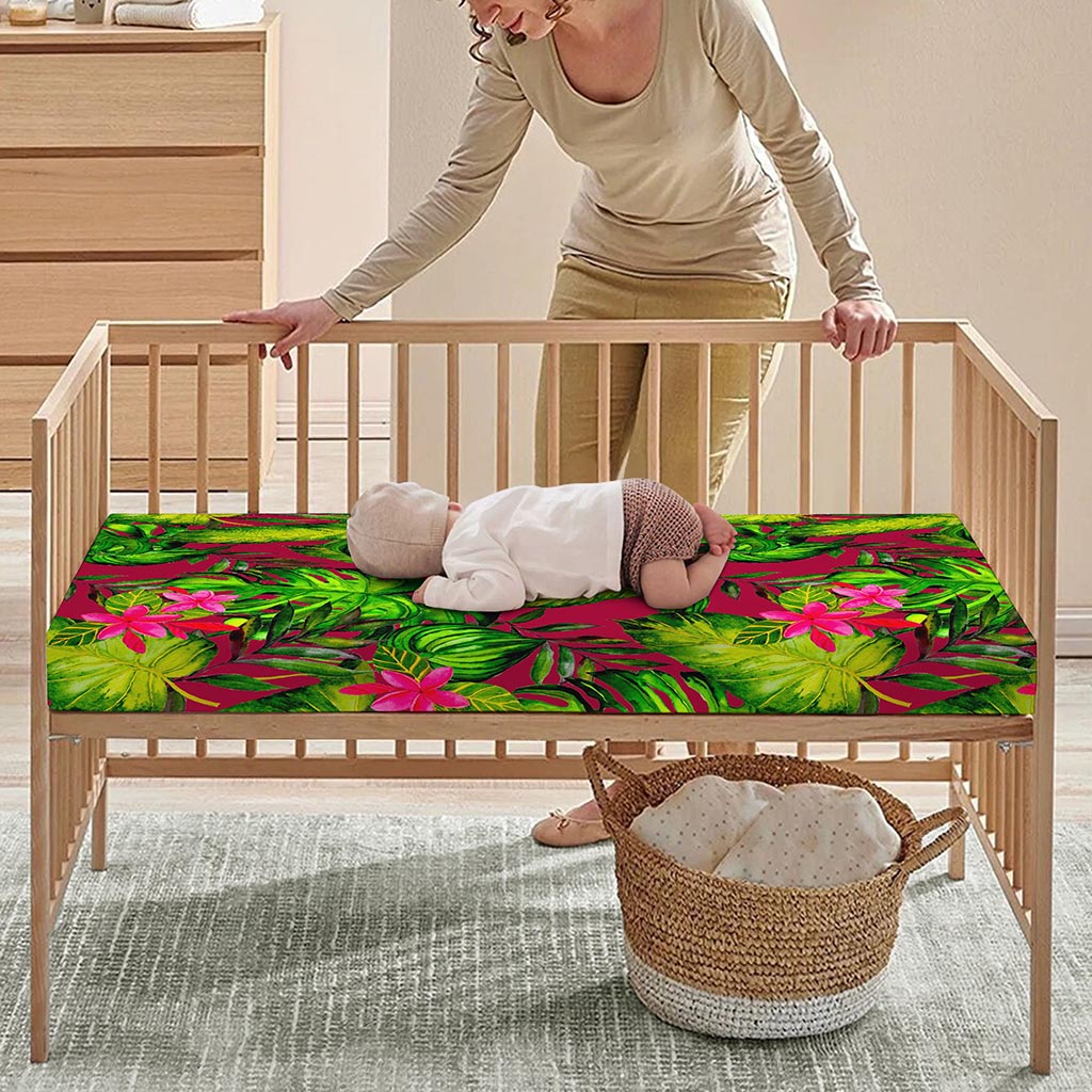 Pink Hawaiian Tropical Pattern Print Baby Crib Sheet