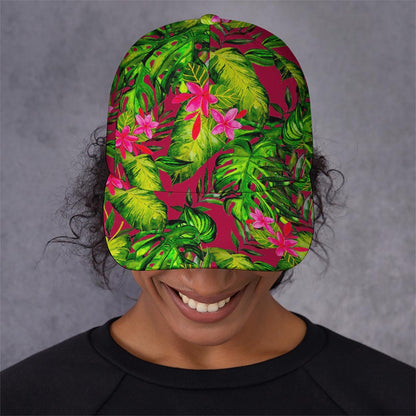 Pink Hawaiian Tropical Pattern Print Baseball Cap