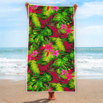 Pink Hawaiian Tropical Pattern Print Beach Towel
