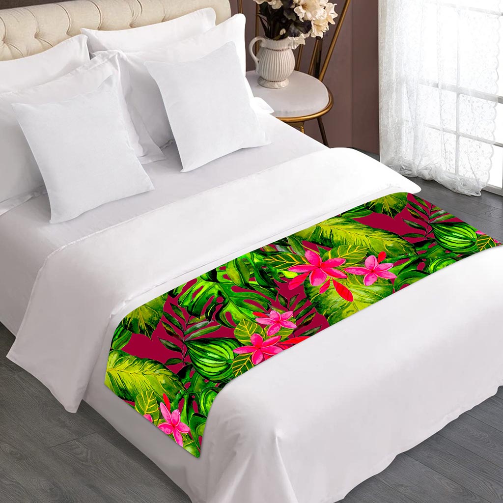 Pink Hawaiian Tropical Pattern Print Bed Runner