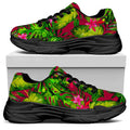Pink Hawaiian Tropical Pattern Print Black Chunky Shoes