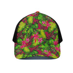 Pink Hawaiian Tropical Pattern Print Black Mesh Trucker Cap