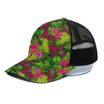Pink Hawaiian Tropical Pattern Print Black Mesh Trucker Cap